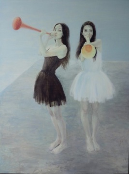 朱可染作品《吹小号的天鹅》
朱可染作品《吹小号的天鹅》