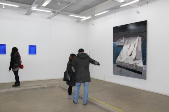 “倔强的空间”,尹齐在向观众介绍自己的作品
“倔强的空间”,尹齐在向观众介绍自己的作品
