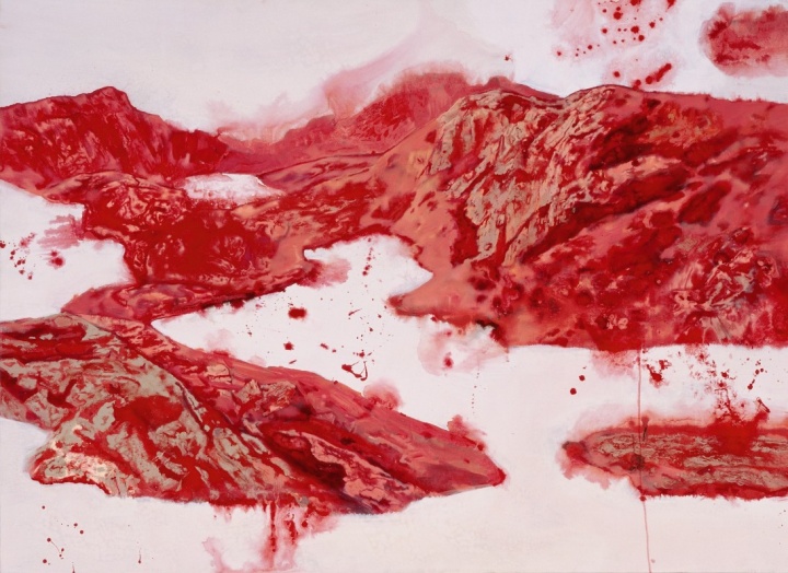 《群山起伏的谎言》,122x166cm,布面丙烯、油彩,2013年
《群山起伏的谎言》,122x166cm,布面丙烯、油彩,2013年