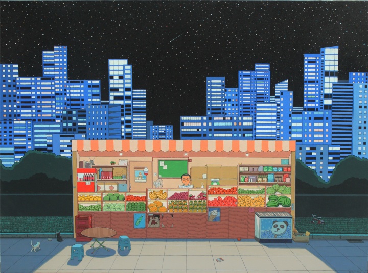 《夜·店》 100×74cm 布面丙烯 2013
《夜·店》 100×74cm 布面丙烯 2013