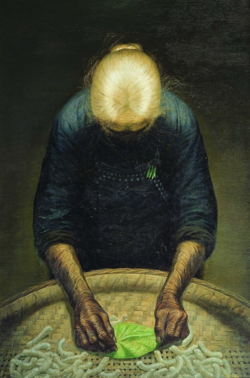 罗中立 《春蚕》 200×134cm 布面油画 1983
罗中立 《春蚕》 200×134cm 布面油画 1983