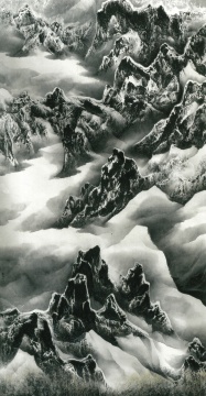 《云与山的游戏》 346 x 183cm  纸本水墨设色   1993
