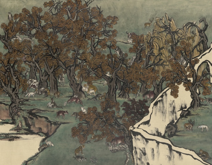 《芥子园 1》95.5 x 121.5cm 墨、矿物彩、绢，裱于布面 2010<br>
