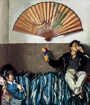 赵半狄  《鹦鹉和扇子》 200x175cm  布面油画   80年代末
