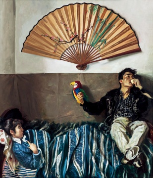 赵半狄 《鹦鹉和扇子》 200x175cm 布面油画 80年代末
赵半狄 《鹦鹉和扇子》 200x175cm 布面油画 80年代末