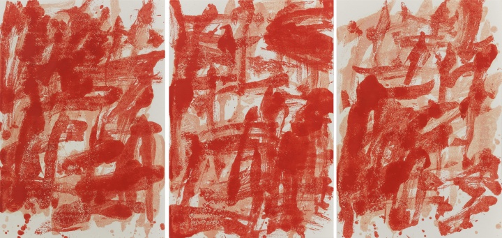 《拉赫马尼诺夫〈第二钢琴协奏曲〉纸上之二十一》,纸上油画,54.6x78.7cmx3,2014
《拉赫马尼诺夫〈第二钢琴协奏曲〉纸上之二十一》,纸上油画,54.6x78.7cmx3,2014