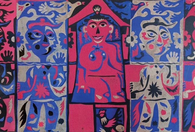 《醒.幻.梦》局部,剪纸、拼贴、三联画,1985年
《醒.幻.梦》局部,剪纸、拼贴、三联画,1985年