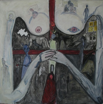 《唱戏-十字架系列之一》布面油画 80x80cm 2008年
