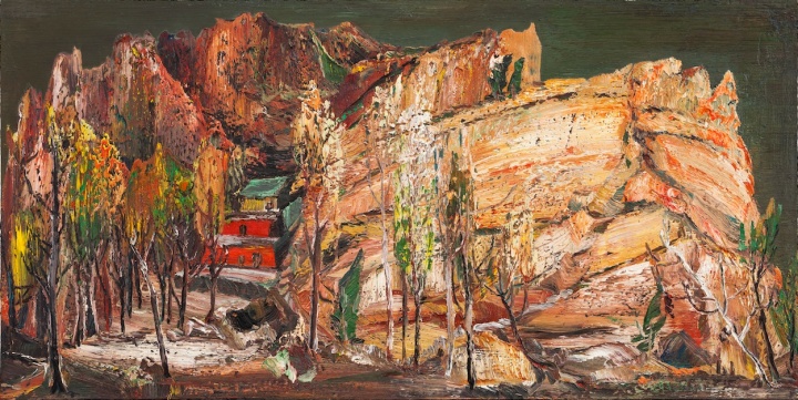 层崖古寺 布面油画 140cm×280cm 2014年
层崖古寺 布面油画 140cm×280cm 2014年