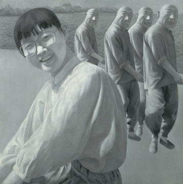 方力钧-系列一（之一），99.2×99.2cm，布面油画，1990-1991年
