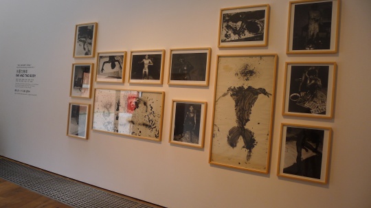 一进入展厅，正面墙上呈现的王蓬的《84 行为艺术》文献资料
