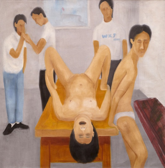 王兴杰 《课余》  80x80cm 画布油画 2002<br>