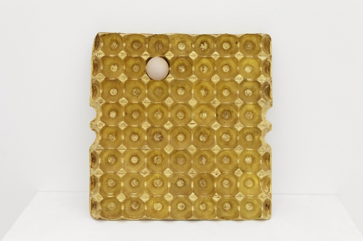 《200克黄金 62克蛋白质》 铜,黄金,鸡蛋 37.7x39x3.7cm 2012
《200克黄金 62克蛋白质》 铜,黄金,鸡蛋 37.7x39x3.7cm 2012