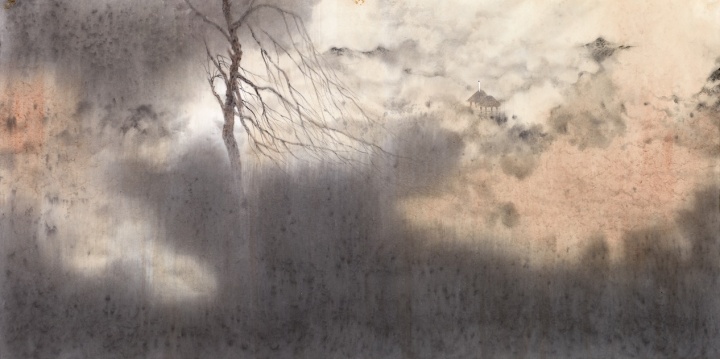 《在屋顶唱着你的歌》140×70cm 纸本设色 2013
《在屋顶唱着你的歌》140×70cm 纸本设色 2013