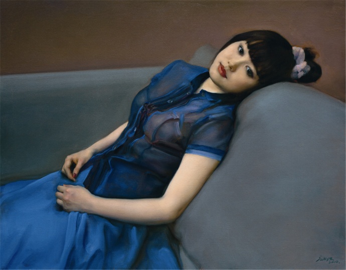 庞茂琨 《蓝衣少女》  91x116cm 布面油画 2010
