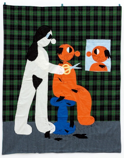 《理发之三》 125 × 100cm 布上拼贴 2014
《理发之三》 125 × 100cm 布上拼贴 2014