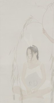 徐华翎 《兔女郎与老鲁》 1081x201cm  绢本 水色 2014
