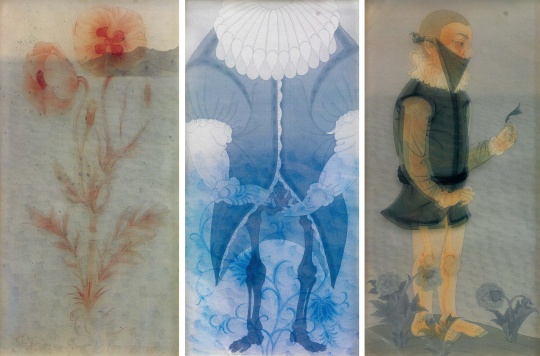 郝量 《科学的世界》100×50cm×3 绢本水墨 2009
郝量 《科学的世界》100×50cm×3 绢本水墨 2009