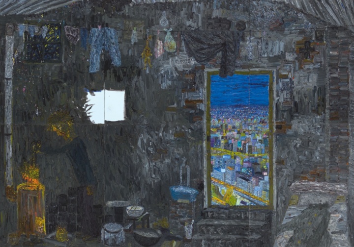 《老鼠洞》 260×370cm(不规则六联画 Six-panel)布面油彩 2012年 《老鼠洞》 260×370cm(不规则六联画 Six-panel)布面油彩 2012年