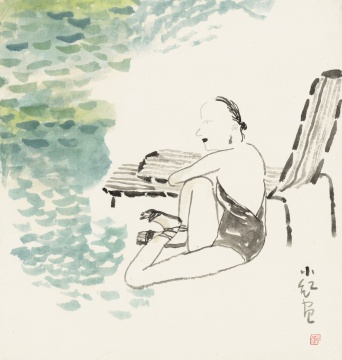 靳卫红 《游泳池》 48×44cm 纸本水墨 1993
靳卫红 《游泳池》 48×44cm 纸本水墨 1993