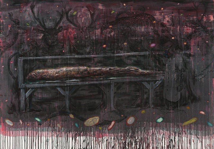 《疗养院》 布面综合材料 150×214cm 2014年
《疗养院》 布面综合材料 150×214cm 2014年