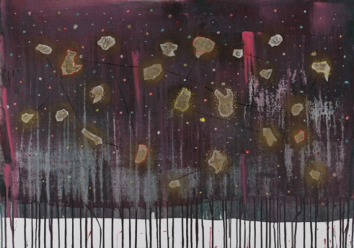 《流星雨》布面综合材料 70×100cm 2014年
《流星雨》布面综合材料 70×100cm 2014年