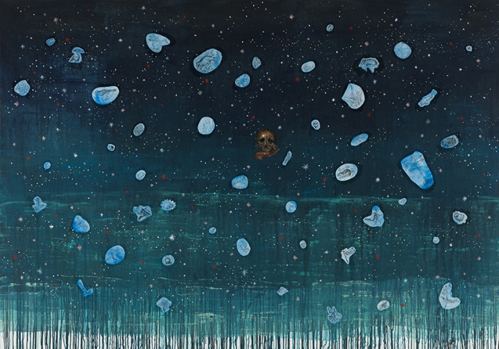 《陨石雨》 布面综合材料 150×214cm 2014年 《陨石雨》 布面综合材料 150×214cm 2014年