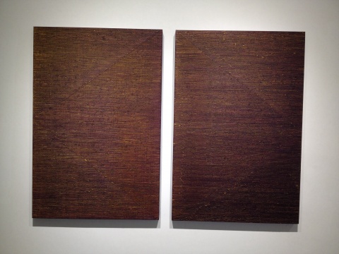 迟群 《向中间-黄紫NO.1》、《向中间-黄紫NO.2》 150×100cm×2 布面油画 2015
