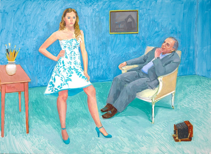 《The Photographer & His Daughter (Jim & Chloe McHugh)》，142.2×193cm，布面油画，2005年，© David Hockney


 

