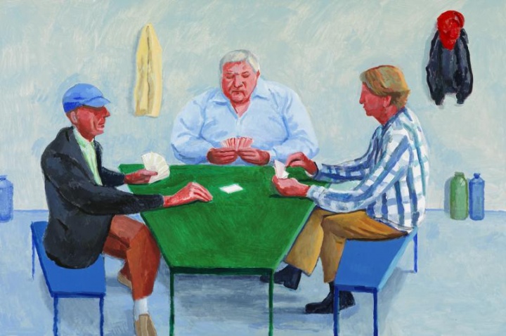 《Card Players #1》，122×183 cm，布面油画，2014年，©David Hockney
