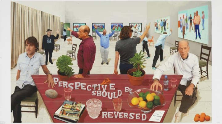 《Perspective Should Be Reversed》，108×177cm，纸上喷绘摄影绘画，25版，装于铝塑板上，2014年，© David Hockney