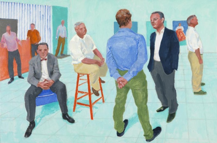 《The Group V》, 122×183 cm,布面丙烯,2014年5月6日-11日,© David Hockney
《The Group V》, 122×183 cm,布面丙烯,2014年5月6日-11日,© David Hockney