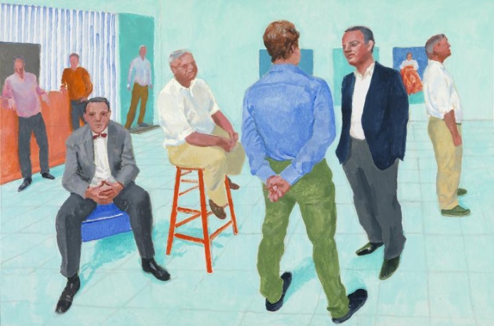 《The Group V》, 122×183 cm，布面丙烯，2014年5月6日－11日，© David Hockney
