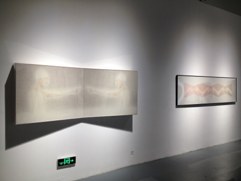 “放一起”章节中的杭春晖作品《假亦真-凌视4》、《“关于真想的N次方”之一》 纸本设色、数码版画 2014 “放一起”章节中的杭春晖作品《假亦真-凌视4》、《“关于真想的N次方”之一》 纸本设色、数码版画 2014