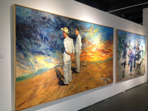 “非图像”章节中的谢东明作品《余灰》、《欢乐家园》 200×360cm、200×300cm  布面油画 2012、2010