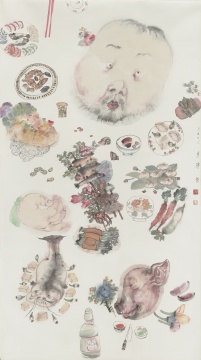李津《足食者》 179 × 96cm 设色纸本 2006 成交价:136万元 保利香港