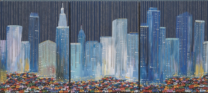 雨 布面丙烯 60×80cm×3 金属链  2009
