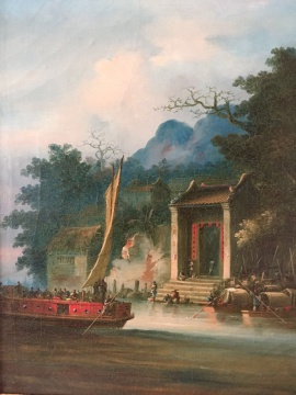 《广州小金山》 南章画室绘于19世纪中期 布面油画 51.8×39.8cm