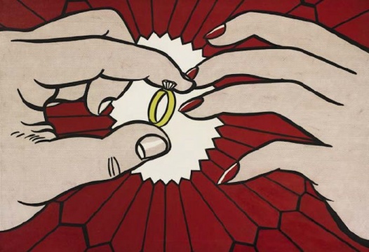 罗伊•利希滕斯坦于1962年创作的波普绘画《The Ring(Engagement)》
罗伊•利希滕斯坦于1962年创作的波普绘画《The Ring(Engagement)》