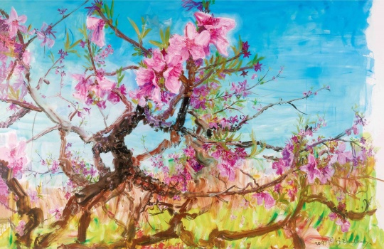 Lot439 周春芽《桃花》150×230cm 纸本丙烯 2009 估价：160-200万
