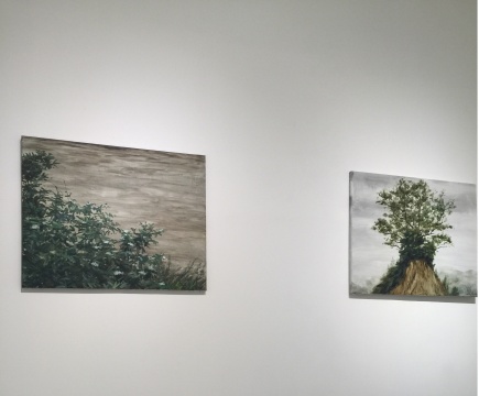 《春水岸边》80×100cm 布面油画 2014、《小岗山上的树》80×100cm 布面油画 2015
