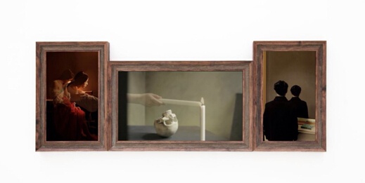 叶秋森作品《三联画》,中间为影像
叶秋森作品《三联画》,中间为影像