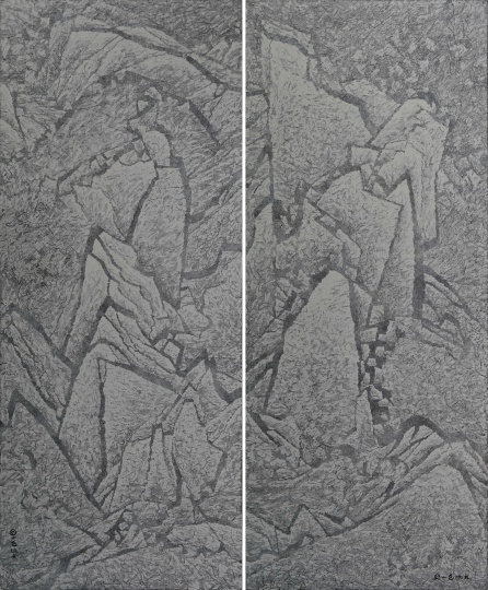 仇德树 《裂变》298 × 120cm × 2 丙烯在宣纸、布面上 2014
仇德树 《裂变》298 × 120cm × 2 丙烯在宣纸、布面上 2014