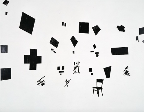 《黑白颜色与椅子》,1984-1988,布面丙烯、丝网印刷,213 x 274 厘米。由FRAC Bretagne当代艺术博物馆提供
《黑白颜色与椅子》,1984-1988,布面丙烯、丝网印刷,213 x 274 厘米。由FRAC Bretagne当代艺术博物馆提供