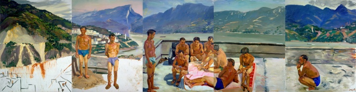 《温床之一》(五联画) 260x1000cm 布面油画 2005
《温床之一》(五联画) 260x1000cm 布面油画 2005