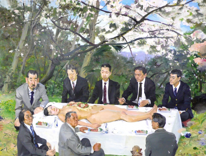 《樱花树下》195x260cm 布面油画 2007
《樱花树下》195x260cm 布面油画 2007