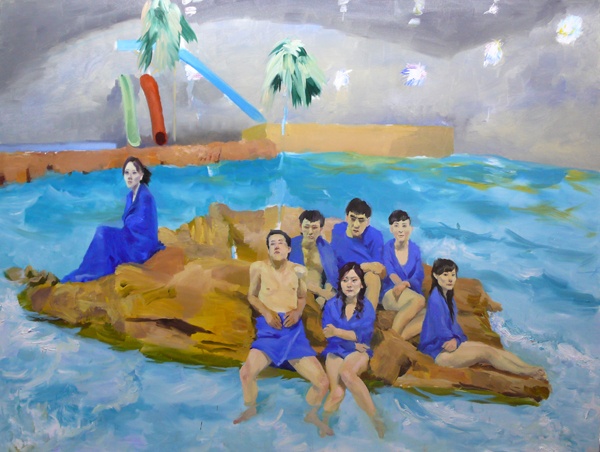 《人造海浪》 195x260cm 布面油画 2007
人物画好，徒留背景创作时，他说：“未知结果，过程迷人”。
