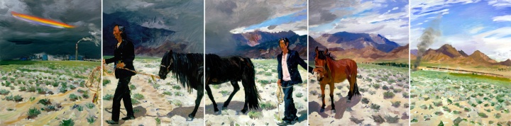 《青藏铁路》(五联画) 250x1000cm 布面油画 2007
《青藏铁路》(五联画) 250x1000cm 布面油画 2007