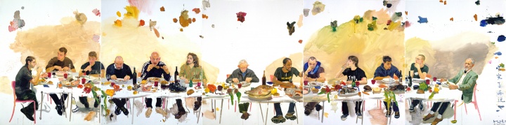 《吃完了再说》(五联画) 250x1000cm 布面油画 2008
《吃完了再说》(五联画) 250x1000cm 布面油画 2008