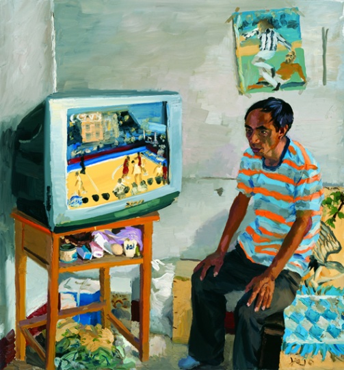 《力五上夜班白天睡不着》150x140cm 布面油画 2010
《力五上夜班白天睡不着》150x140cm 布面油画 2010